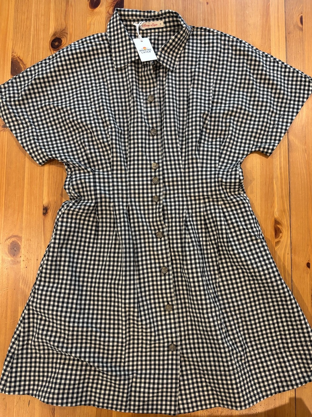 Marine Layer Black White Gingham Arden Mini Shirt Dress Women’s Size M NWT